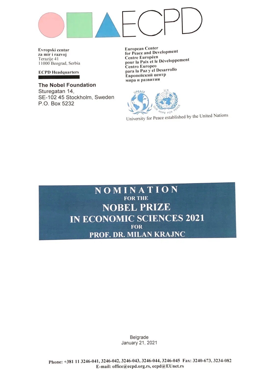 Milan Krajnc's Nobel Prize "nomination"